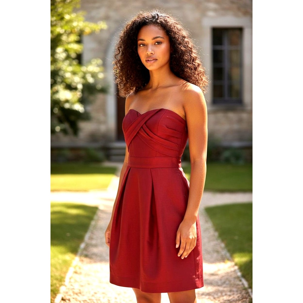 BCBG Rogue Size 0 Metallic Red Satin Halter Cocktail Dress Party Holiday